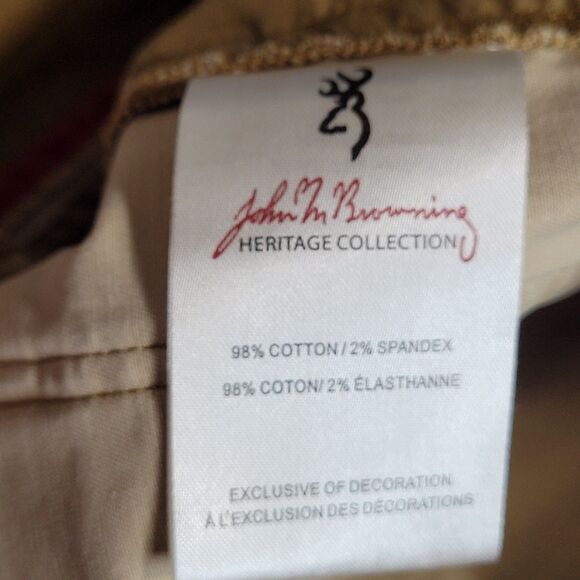 Browning Heritage Mens Canvas Pants Brown Tag 36x32 Fits 36x31 Articulated Knee - Picture 10 of 13